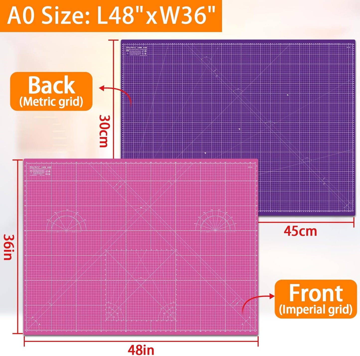 Self Healing Cutting Mat A3 12"x18" – Double Sided 5-Ply Craft Mat for Sewing, Quilting, Fabric, Scrapbooking – Pink/Purple