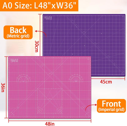 Self Healing Cutting Mat A3 12"x18" – Double Sided 5-Ply Craft Mat for Sewing, Quilting, Fabric, Scrapbooking – Pink/Purple