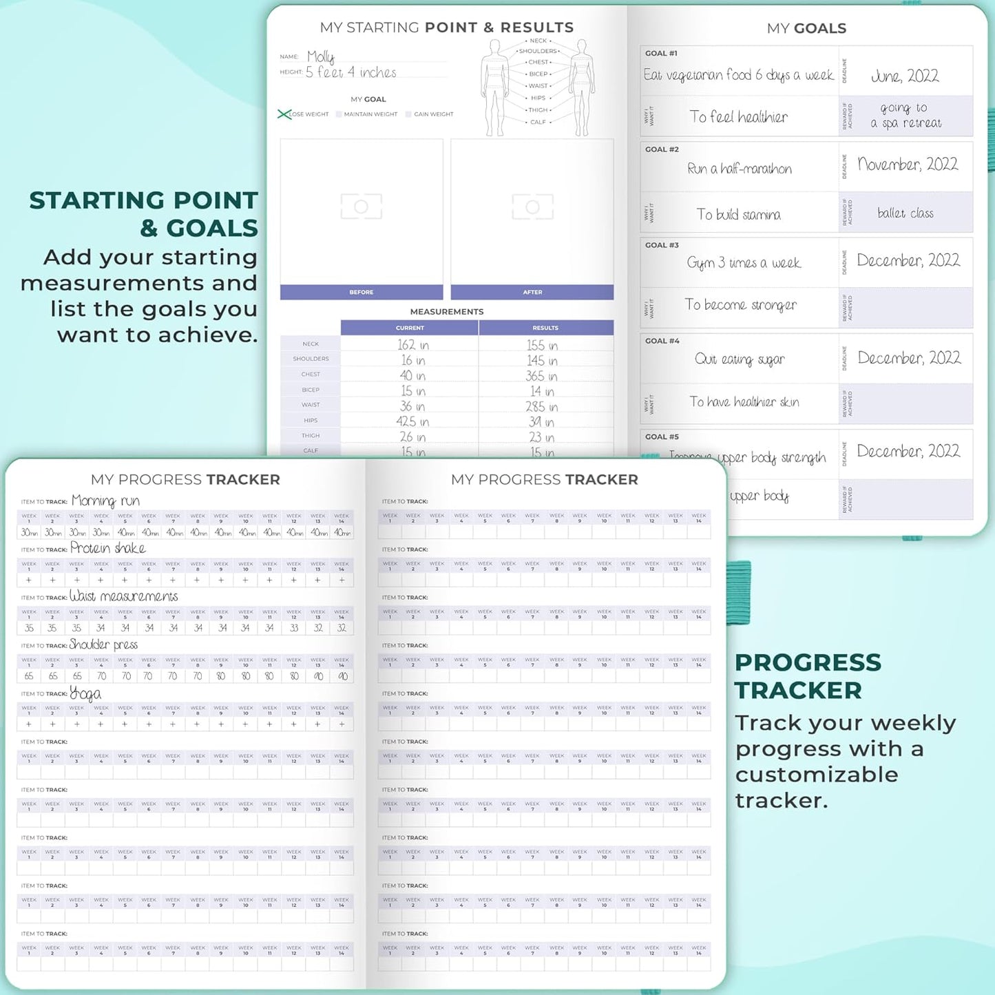 Clever Fox Fitness & Food Journal – Nutrition & Workout Planner for Women & Men – Diet & Gym Exercise Log Book with Calendars, Diet & Training Trackers - Undated, A5 Size, Hardcover (Forest Green)