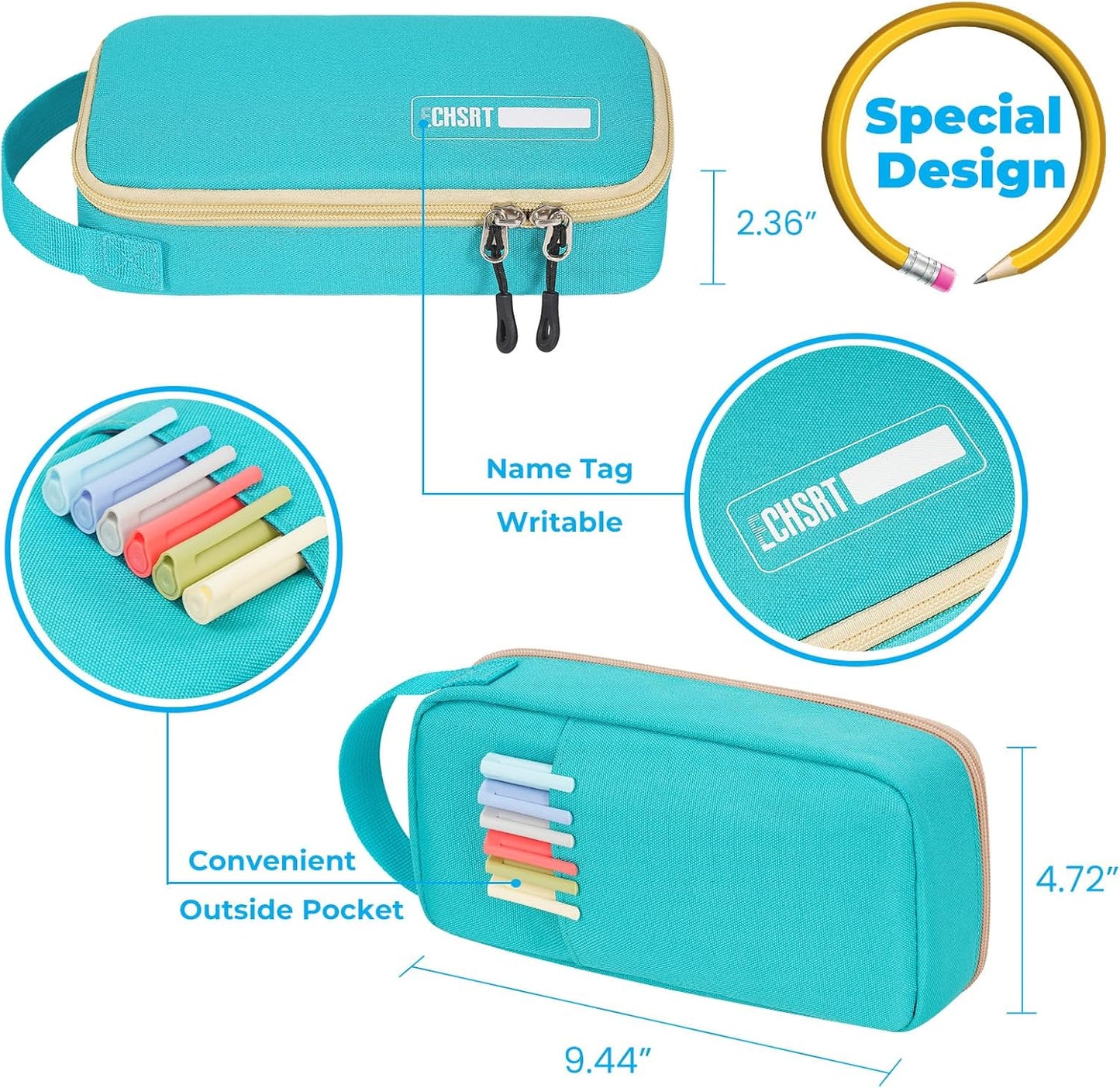 ECHSRT Big Pencil Case, Aesthetic Portable Zipper Pencil Bag with Hidden Pocket, Special Pouch for Men Women Adults, Stationery Organizer Pen Cases for Office Travel,Black