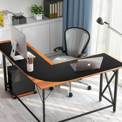MAIDERN (51” + 51”) x 15.7” L Shaped Corner Desk Mat, Cork & Leather Reversible Desk Pad for Gaming Computer Office Home (Black) …