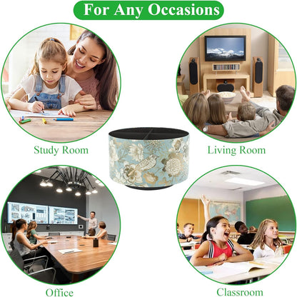 Round Leather Art Supply Organizer,Remote Control Holder,360 Degree Rotating,Multi-Functional Pencil Holder,4 Compartments Desktop Stationary Organizer(1-Fractal Flower) | Round - Colors C