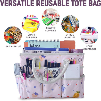 Cupohus Art Organizer Craft Storage Tote Bag with Pockets and Handles, Oxford Fabric Carrying Caddy for Teacher, Officer, Artist, Traveler –Purple