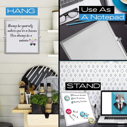 Dry Erase White Board for Desktop & Wall 12"x16" with 2 Magnetic Removable Planners - Weekly & Monthly to Do List Board with Stand, 6 Markers Eraser & Wall Hangers - Portable Double Sided Magnetic