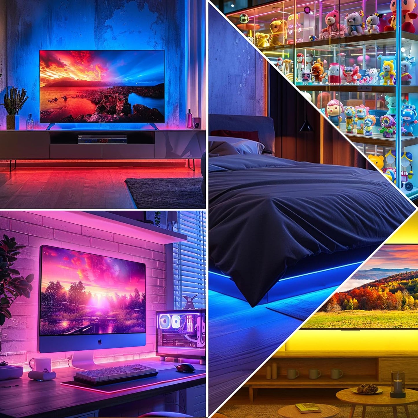 PANGTON VILLA TV LED Backlight for 40-60 Inch TV, 8.2ft LED Lights for TV with Bluetooth APP & Remote Control, 16 Color Led Strip Lights Changing TV Lights Behind with Music Sync for Bedroom