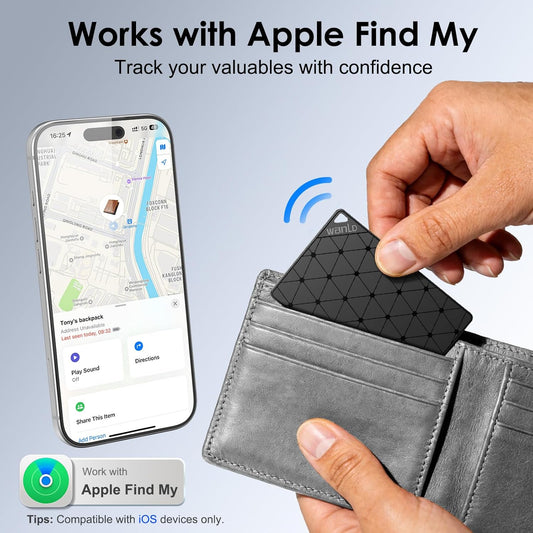 Wallet Tracker Card, [Apple MFi Certified] Ultra-Thin Item Finder Works with Apple Find My (iOS Only), Over 5-Year Battery Life, Slim Bluetooth Tracking Tag for Wallet, Luggage, Passport & Bags-Black