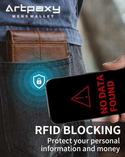 Mens Wallet With AirTag Holder, Bifold Leather RFID Blocking 1-2 ID Windows 12-13 Card Holders, Gift Box and Screen Protector Included, AirTag Not Included