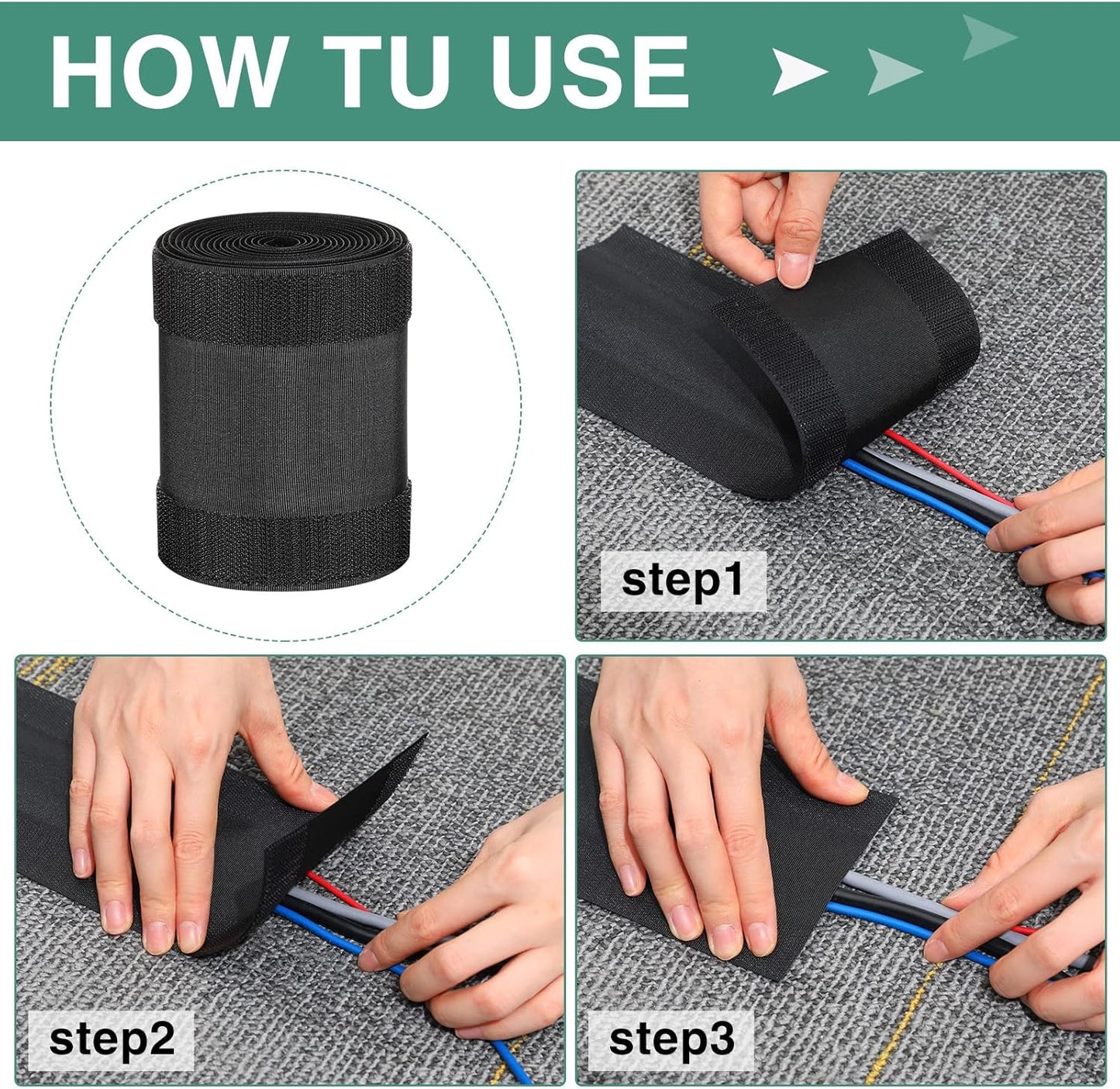 WILLBOND Carpet Cord Cover Cable Protector Floor Cover Cable Protector Management Only for Commercial Office Carpet(19.69 ft,Black)