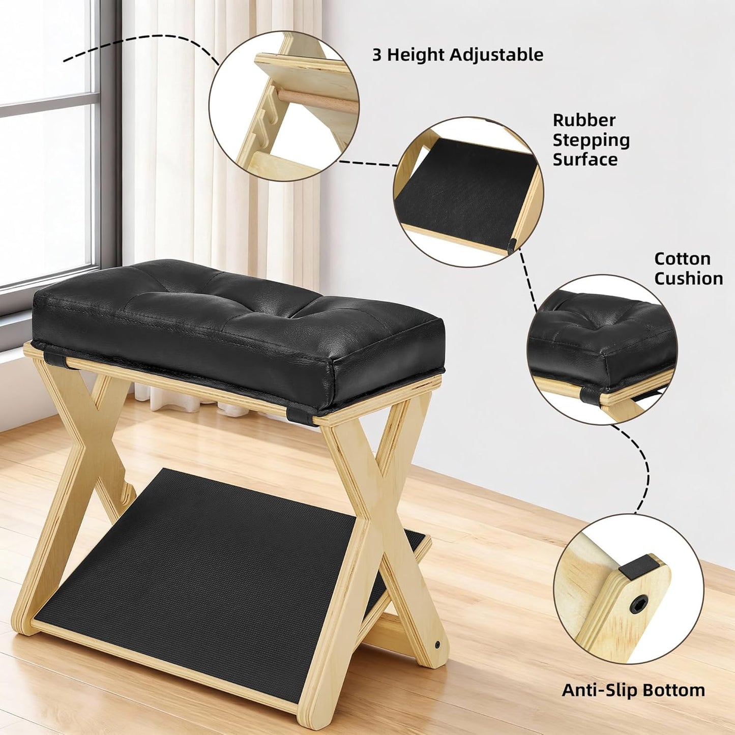 HOMELTSTBO Adjustable Foot Rest Under Desk, Wooden Double Step Footrest with 3 Height Options & Non-Slip EVA Surface, Ergonomic Foot Rest for Under Desk at Work, Enhances Posture,Home Office-Natural