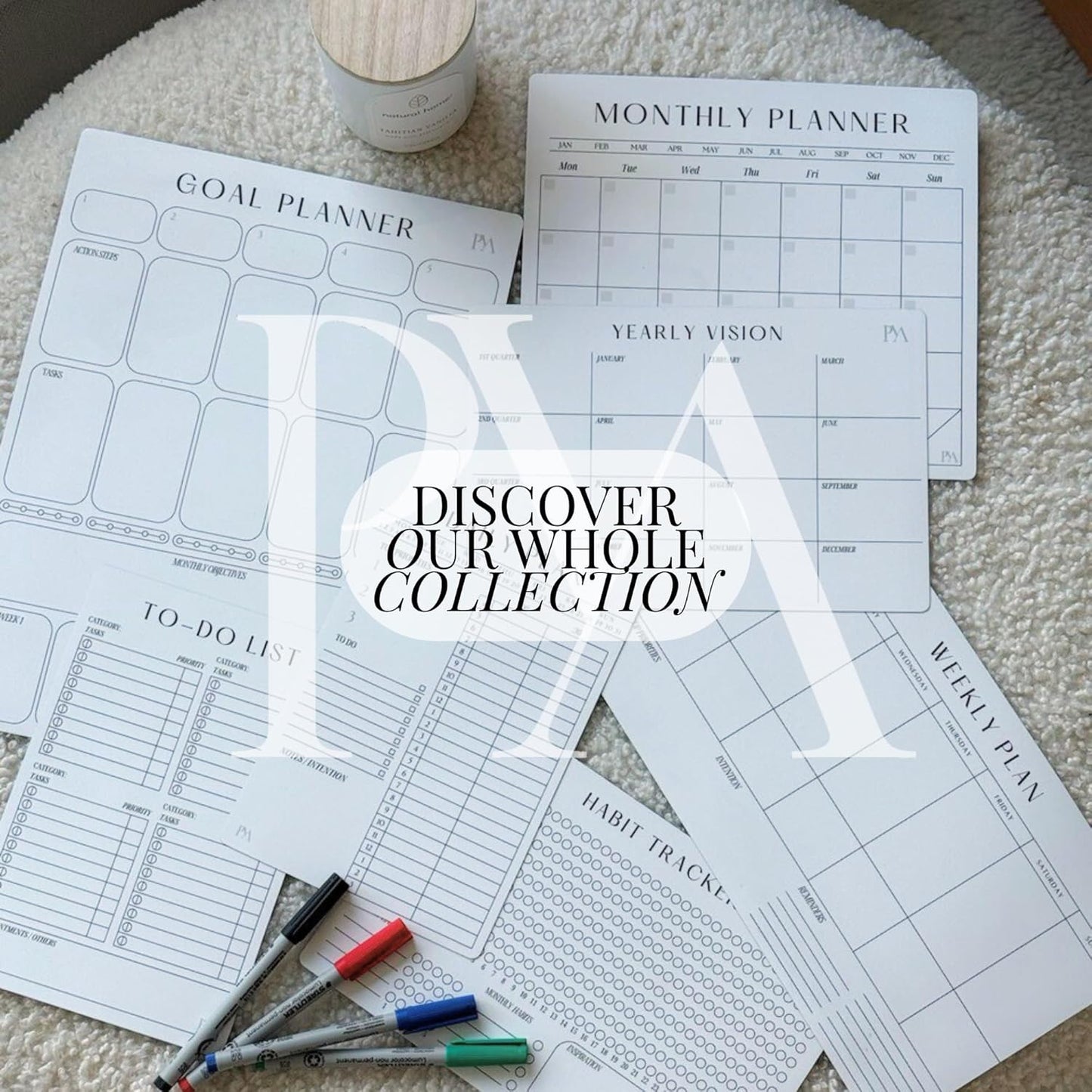 Magnetic Goal Planner Set: Reusable Dry Erase Habit Tracker, Vision Board, Purpose Planner and Workout Calendar Minimalist Wall Calendar Aesthetic Planner, Year at a Glance Wall Calendar 2025