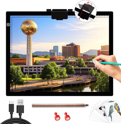 A4 Light Board for Diamond Painting - Tracing Light Box with Stand, Stepless Dimmable 3 Levels Brightness Light Pad, Ultra-Thin LED Light Pad for Weeding Vinyl, Drawing, Diamond Painting