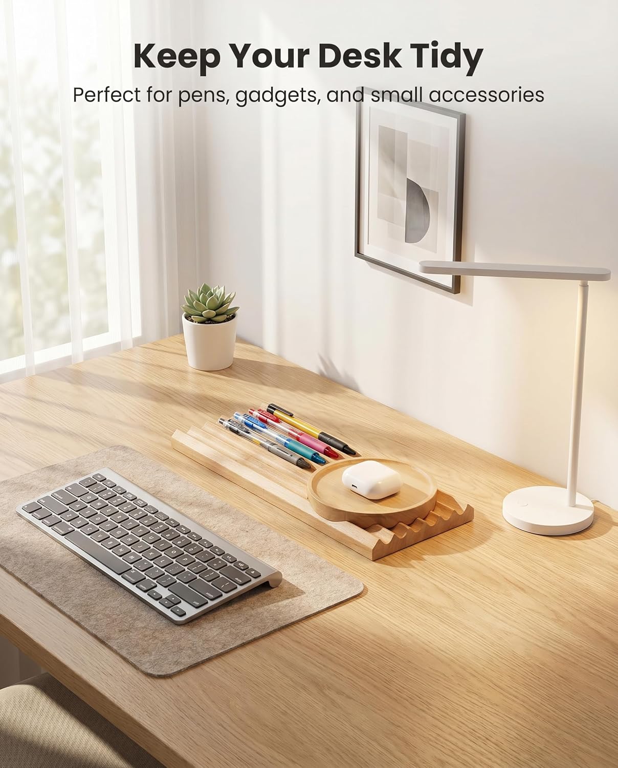 Horizontal Pen Holder for Desk, Walnut Pen Holder with 5 Compartments,Pen Tray Office Accessory, Teacher Gifts, Suitable for School, Home,Pen Tray for Desk (Walnut)
