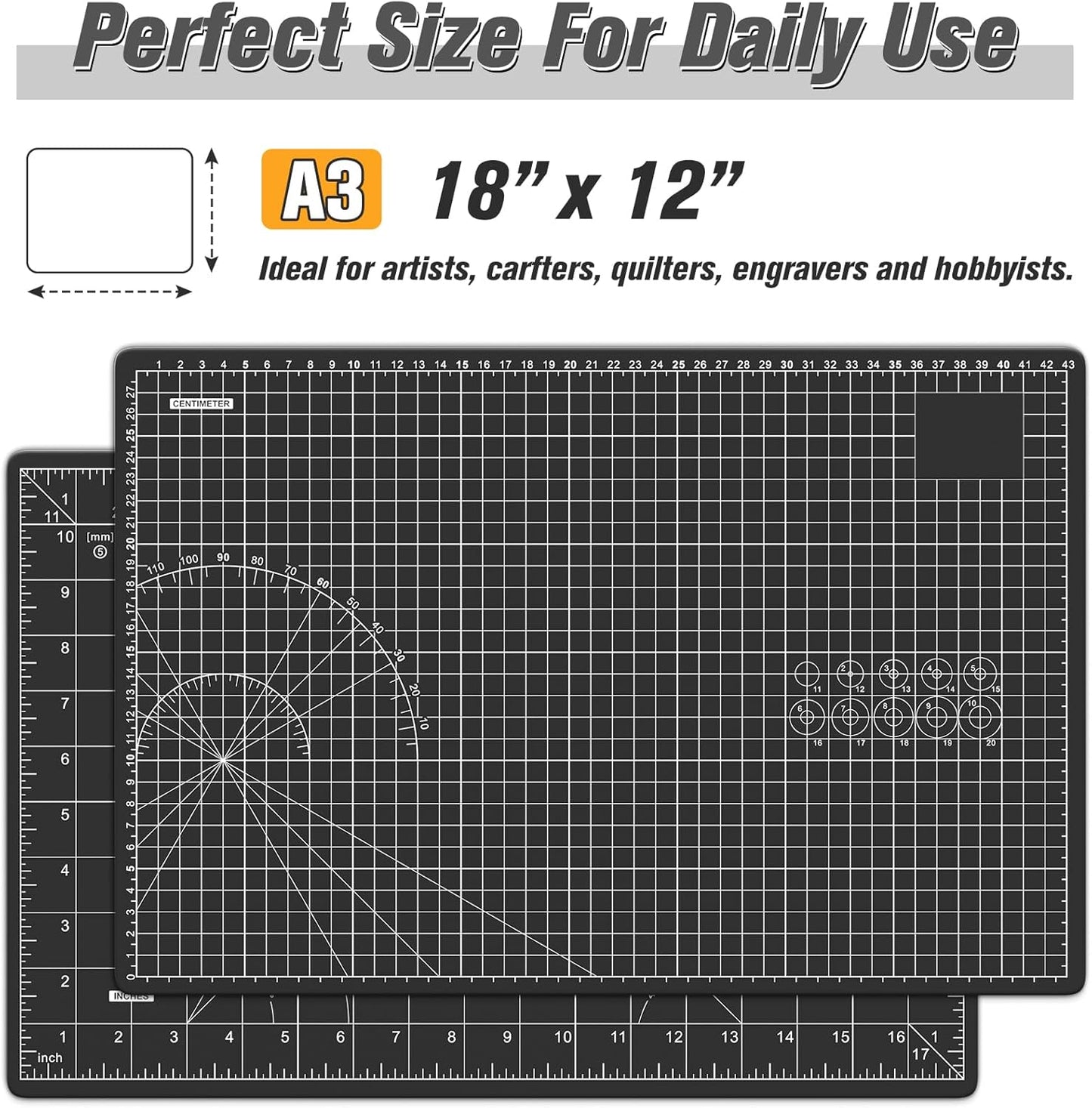DIYSELF Cutting Mat 12in×18in, Cutting Mats for Crafts, Self Healing Cutting Mat A3, Fabric Cutting Mats Double Side for Sewing, Quilting, Craft Mat for Desktop, Matting & Mounting Materials