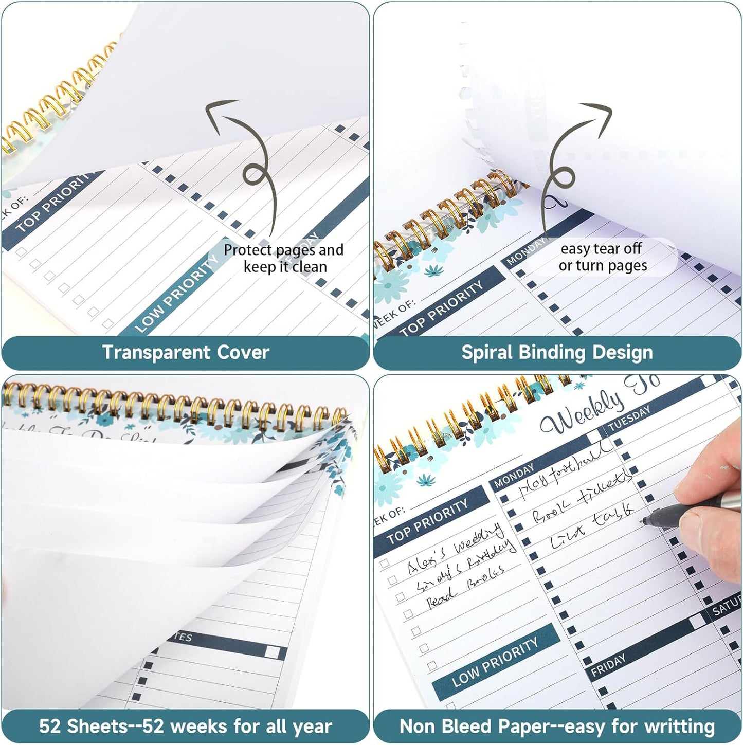 Weekly To Do List Notepad, 8.5''x11'' Weekly Desk Planner with 52 Tear Off Sheets Undated Weekly Planner Habit Tracker & Productivity Organizer for Home School and Work, Light Green