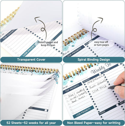 Weekly To Do List Notepad, 8.5''x11'' Weekly Desk Planner with 52 Tear Off Sheets Undated Weekly Planner Habit Tracker & Productivity Organizer for Home School and Work, Light Green