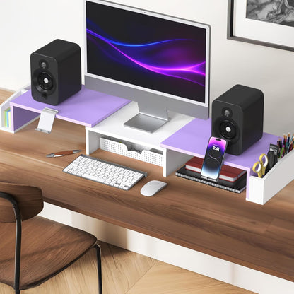 Simple Houseware Desk Dual Monitor Stand Riser with Drawer, Rustic Brown