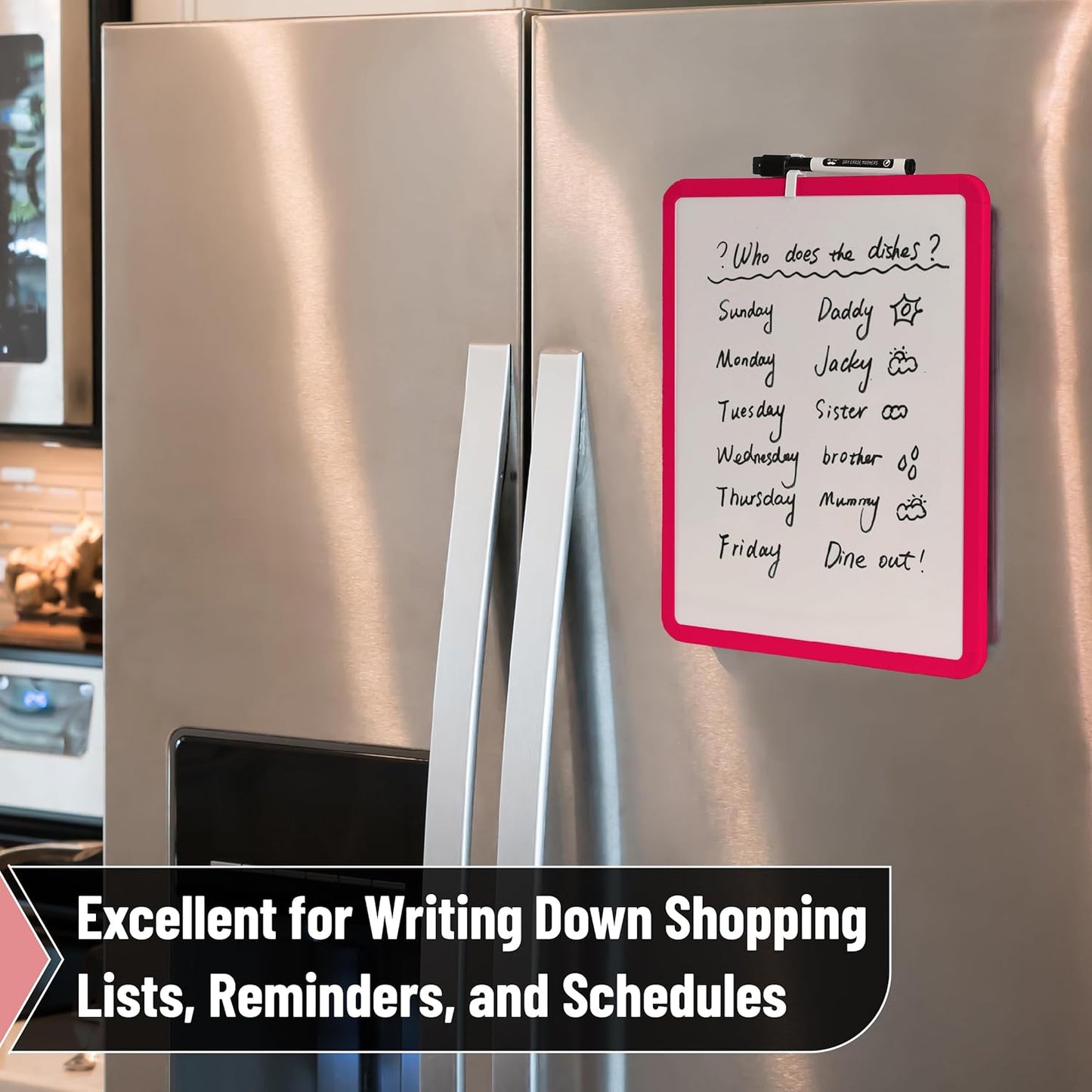 Mr. Pen- Dry Erase Board, 14” x 11” with a Black Dry Erase Marker, White Frame, Small Mini White Board for Students, Fridge, Wall, Locker, Includes Double Sided Tapes