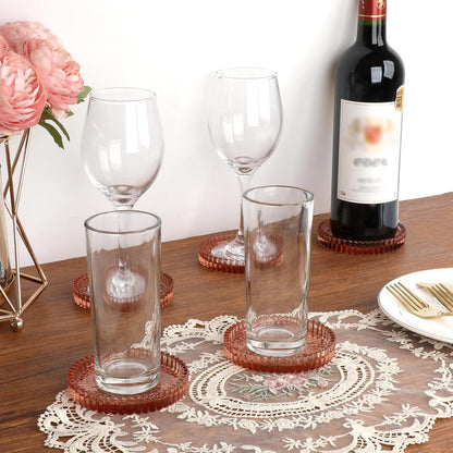 Modern Clear Coasters Set of 5- Glass Cute Coasters for Drinks Crystal Coaster Round Chic Cup Mat Cute Coffee Table Coaster for Kitchen, Bar, Dining Room, Living Room, Patio(Amber)