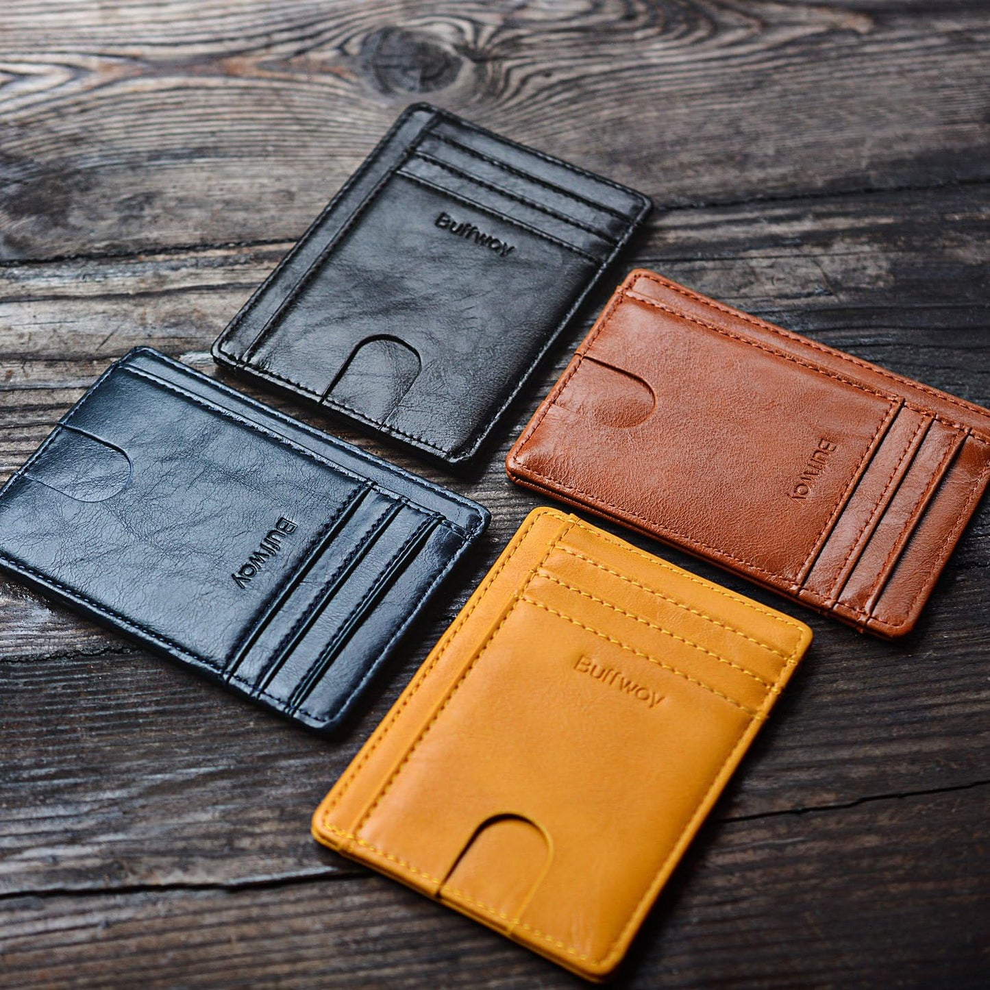 Buffway Slim Minimalist Front Pocket RFID Blocking Leather Wallets for Men and Women - Carbon Fiber Black - Colors A