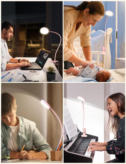 LiFMIRA Clip-on Lamp Reading Light - 5 Color Modes, 10 Brightness Levels, 8W, 66 LED, Eye-Caring Metal Clamp Light with Gooseneck for Bed, Headboard, Desk, Video Conferencing, Makeup