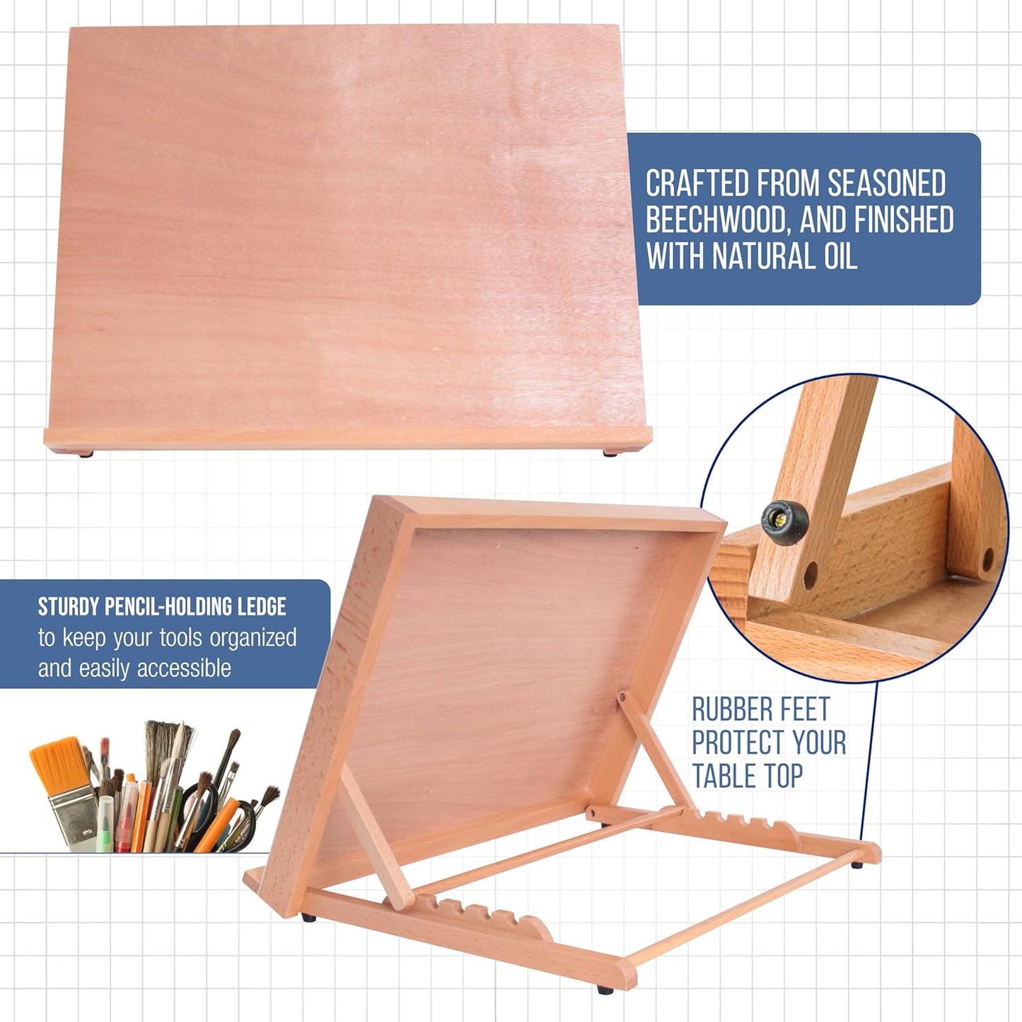 U.S. Art Supply X-Large 25-5/8" x 19" (A2) Wooden Drawing Board, Adjustable Table Top Easel for Painting and Drawing - Drafting Board with 6 Angles, Pencil Ledge, Locking Storage Drawer