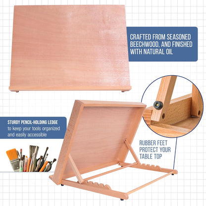 U.S. Art Supply X-Large 25-5/8" x 19" (A2) Wooden Drawing Board, Adjustable Table Top Easel for Painting and Drawing - Drafting Board with 6 Angles, Pencil Ledge, Locking Storage Drawer