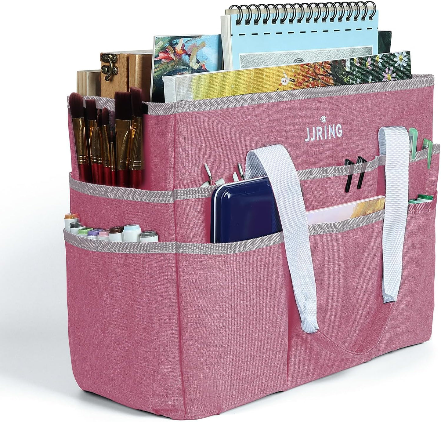 JJRING Craft Organizer Tote Bag for Art Storage, Caddy with Multiple Pockets, Bluish Green Sewing Bag for Scrapbooking, School, Medical, and Office Supplies