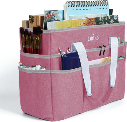 JJRING Craft Organizer Tote Bag for Art Storage, Caddy with Multiple Pockets, Bluish Green Sewing Bag for Scrapbooking, School, Medical, and Office Supplies