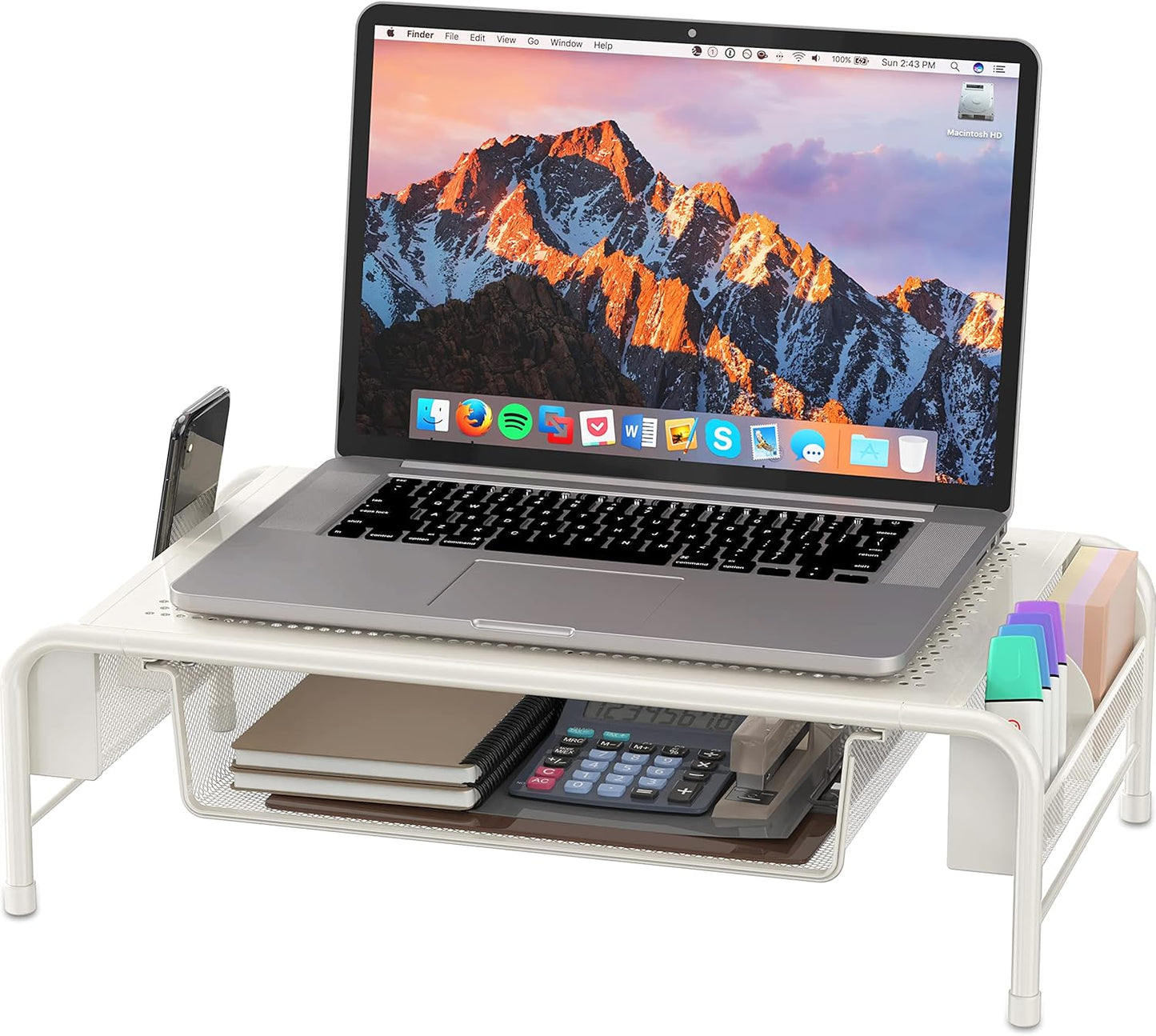 Simple Houseware Metal Desk Monitor Stand Riser with Organizer Drawer, Black