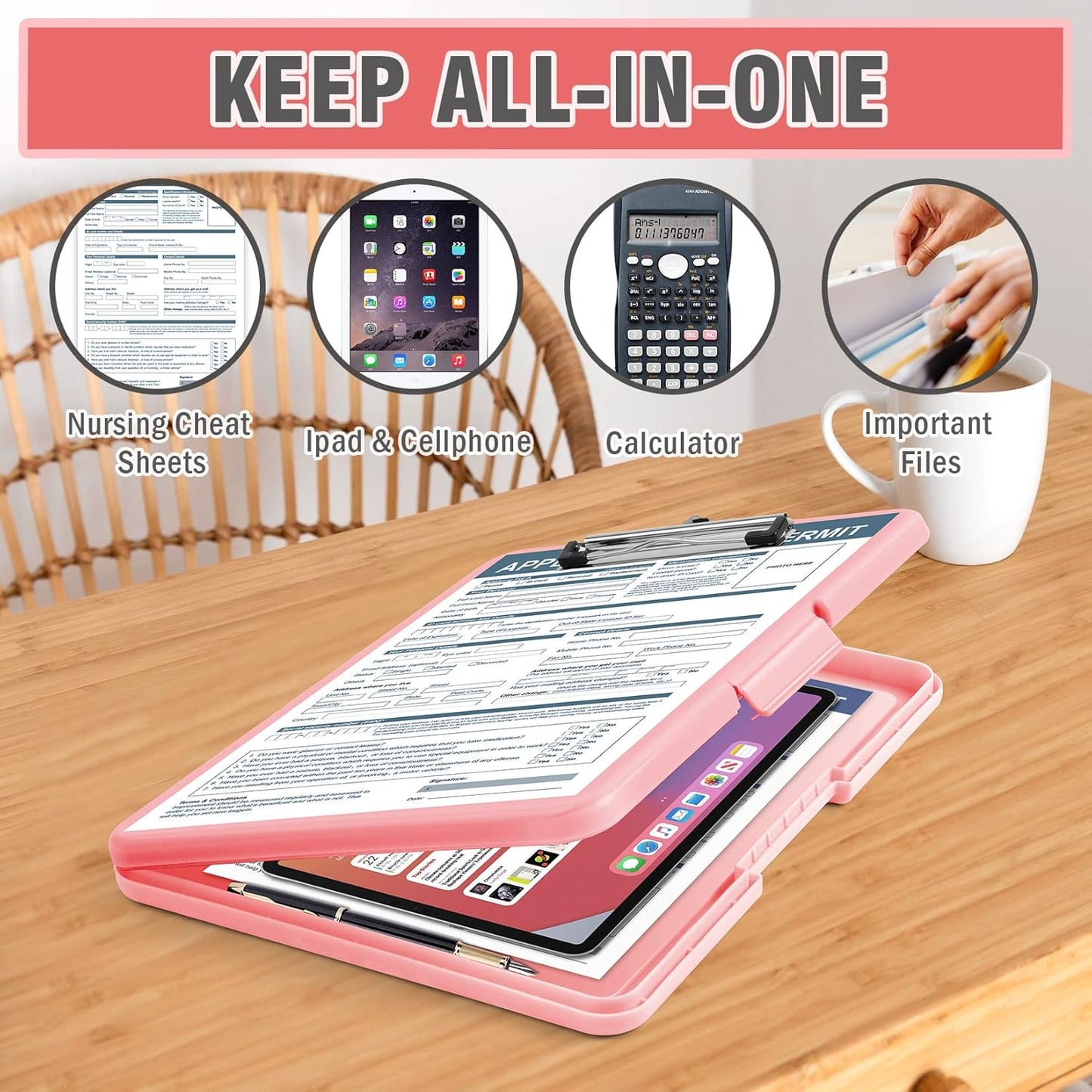 ANZNKU Clipboards with Storage, 13x9.6 Heavy Duty Nursing Clipboard Foldable, Plastic Storage Clipboard with Pen Holder, Cute Clip Board Folder for Teacher Nurse Work, School & Office Supplies(Black)