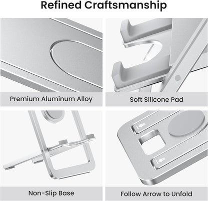 Itramax Tablet Stand for Desk,Foldable iPad Stand Desktop,Adjustable Portable Tabletop Nightstand Holder for Kindle Fire,Scribe,Paperwhite,iPhone 17 16 15,iPad Pro,Air,Mini,Samsung Galaxy Tab S10 S9