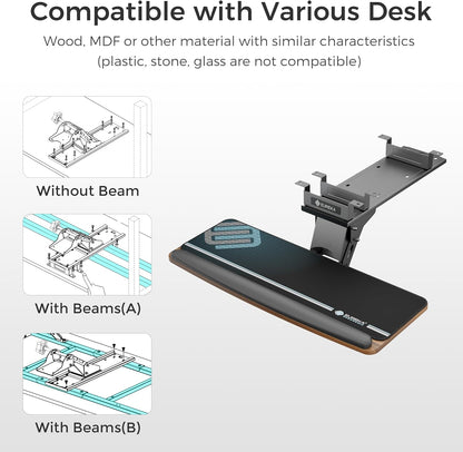 EUREKA ERGONOMIC Height Adjustable Mouse & Keyboard Tray Under Desk, 28x10'' Large Slide Out Swivel Tilt Computer Keyboard Drawer with Pad for Gaming Home Office, Dual Mount