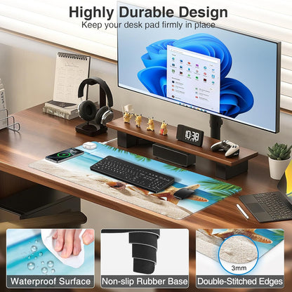 Wireless Charging Mouse Pad with Foldable Phone Holder, 31.5"x15.8" Large Desk Mat for Laptop/Keyboard, Waterproof Ultra-Smooth Surface, Non-Slip Base, Black