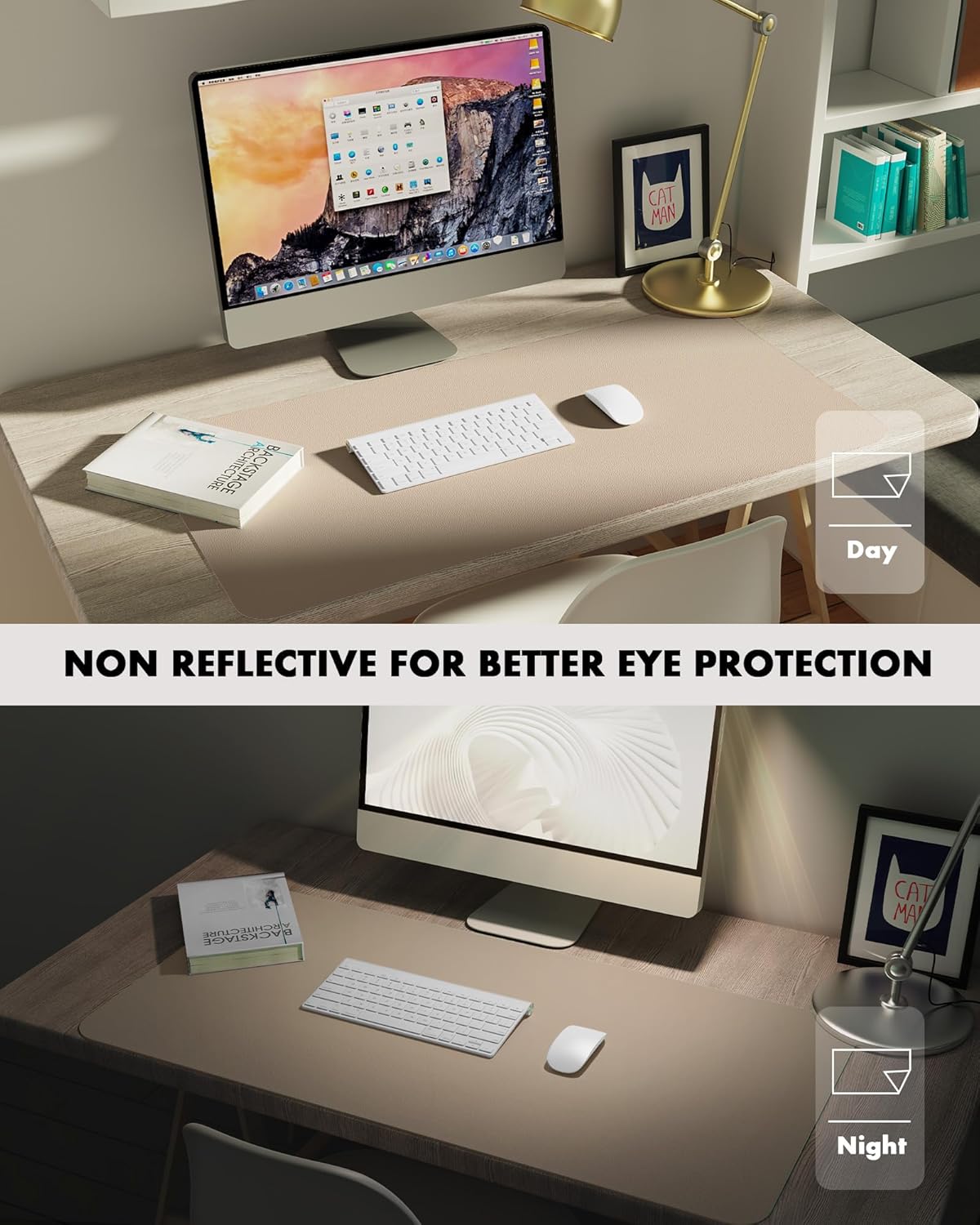 YSAGi Double-Sided Desk Pad, 31.5"x15.7"Leather Desk Mat, Eco Cork Desk Pad Protector,Large Mouse Pad,Waterproof Desk Blotter for Office/Home(Coffee)