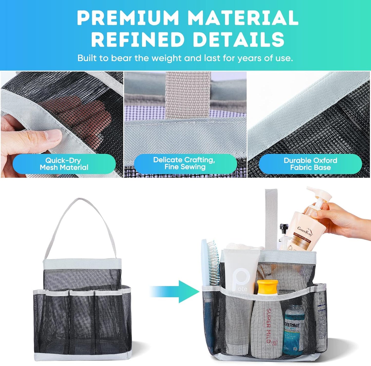 EUDELE Mesh Shower Caddy Portable for College Dorm Room Essentials, Shower Caddy Dorm with 8-Pocket Large Capacity for Beach, Swimming, Gym, Travel essentials