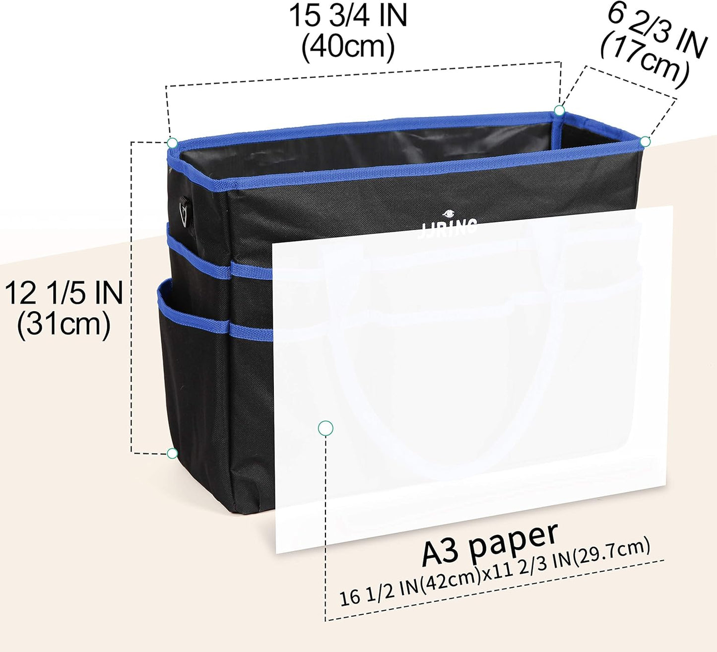 Jjring Craft and Art Organizer Tote Bag - 600D Silver Nylon Fabric Art Caddy with Pockets - for Art, Craft, Sewing, Medical, and Office Supplies Storage