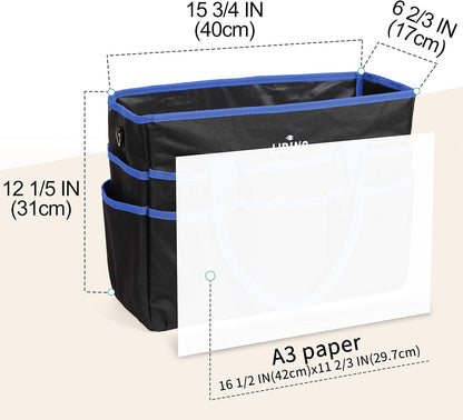 Jjring Craft and Art Organizer Tote Bag - 600D Silver Nylon Fabric Art Caddy with Pockets - for Art, Craft, Sewing, Medical, and Office Supplies Storage