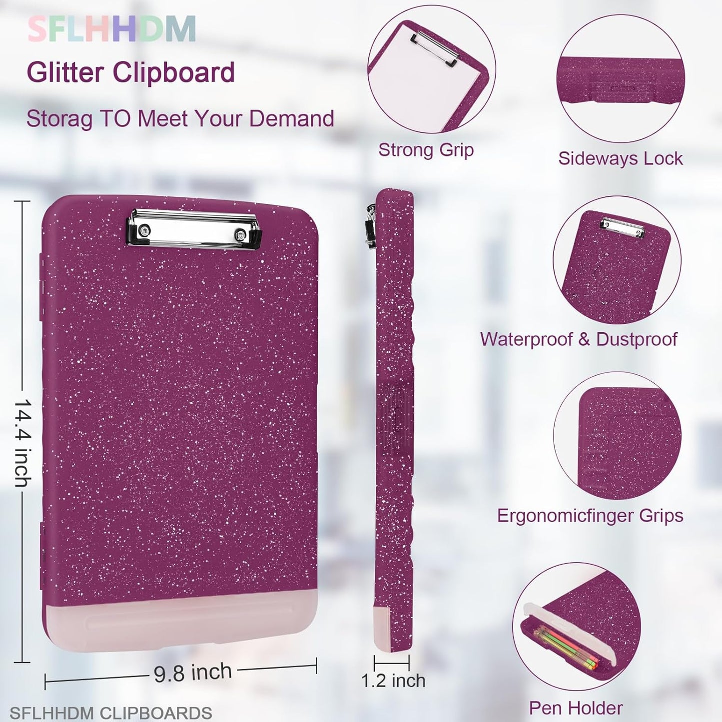 Glitter Clipboard with Storage,Storage Clipboard with Pen Holder,A4 Binder Clip Boards 8.5x11 with Low Profile Clip,Side Opening Sparkle Clipboards, Clipboards Folder for Office Supplies-Starry Black