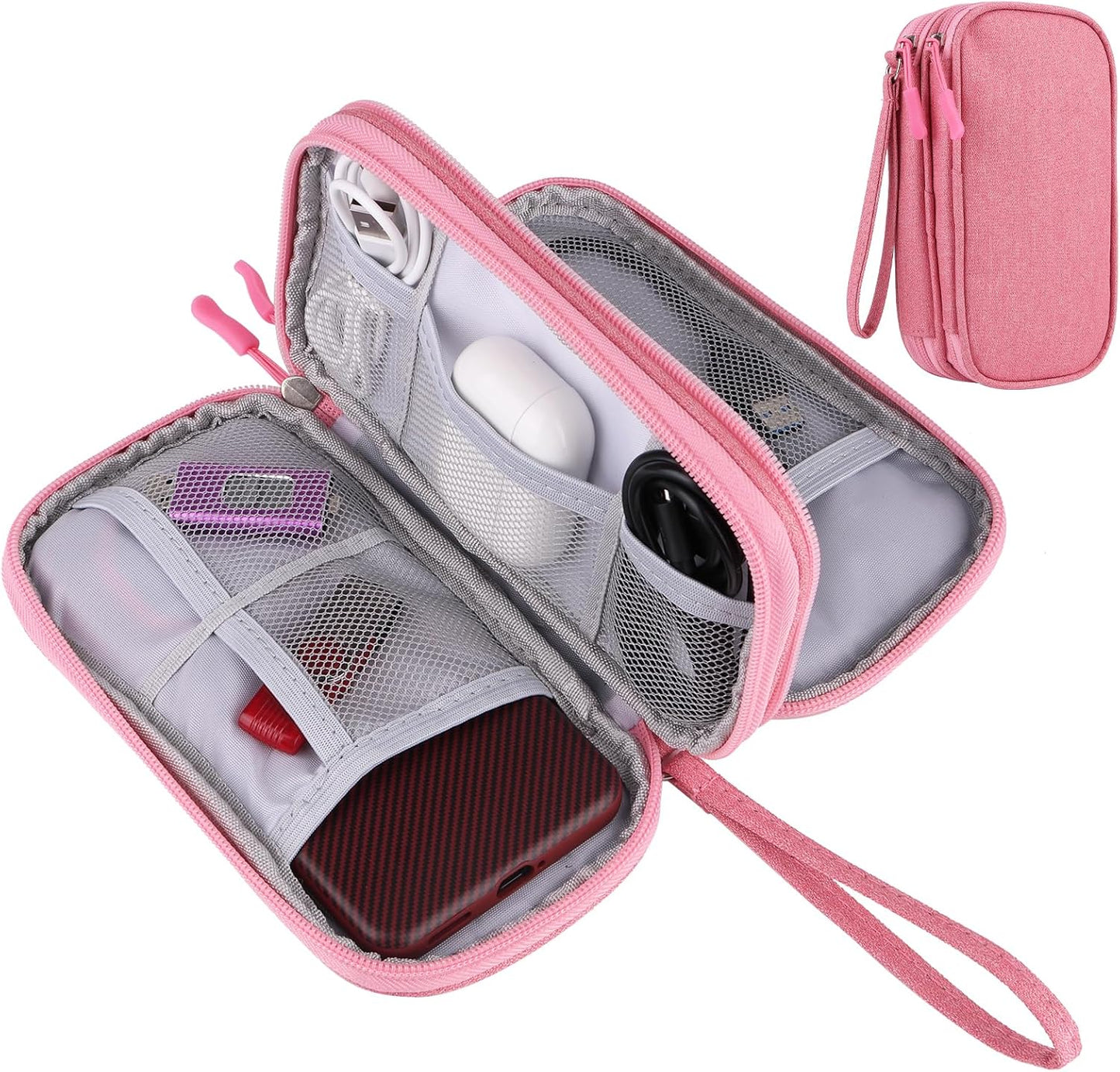 JIAKAI Travel Cable Organizer,Electronics Accessories Organizer Bag,for Charger, Phone, memory card,Travel Gadget Bag-Pink