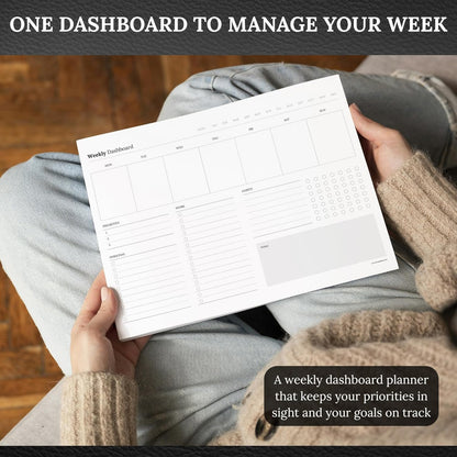 Weekly Dashboard To-Do List Notepad – Undated Weekly Planner with Habit Tracker & Notes – Minimalist A4 Layout for Productivity, Organization & Time Management (Mono)