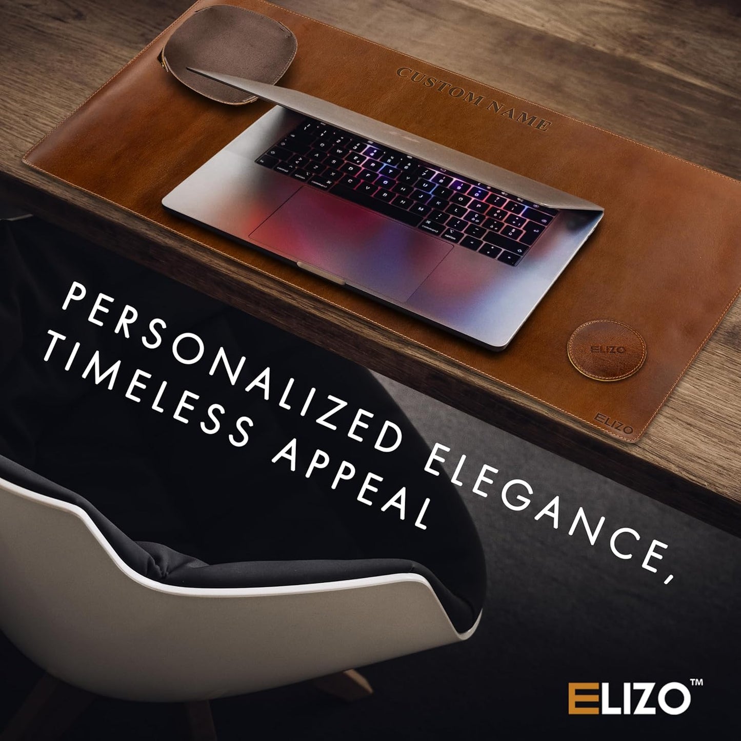 Elizo Real Leather Desk Mat Set (32x16) Large Desk Cover Desk Blotter Protector Computer Gaming Mouse Pad Table Laptop Office Desktop Accessories