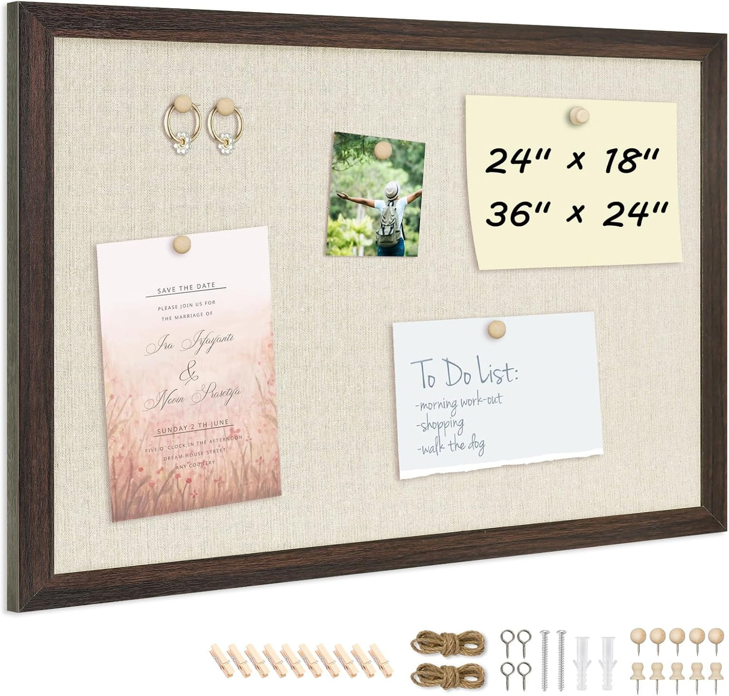 DOLLAR BOSS Bulletin Boards with Linen 1-Pack 16''X 12'' Double-Sided Cork Board for Walls Wood Framed Bulletin Boards, Small Pin Board for Home Kitchen Office Decorative Hanging 10 Pushpins