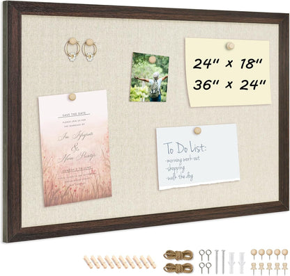 DOLLAR BOSS Bulletin Boards with Linen 1-Pack 16''X 12'' Double-Sided Cork Board for Walls Wood Framed Bulletin Boards, Small Pin Board for Home Kitchen Office Decorative Hanging 10 Pushpins