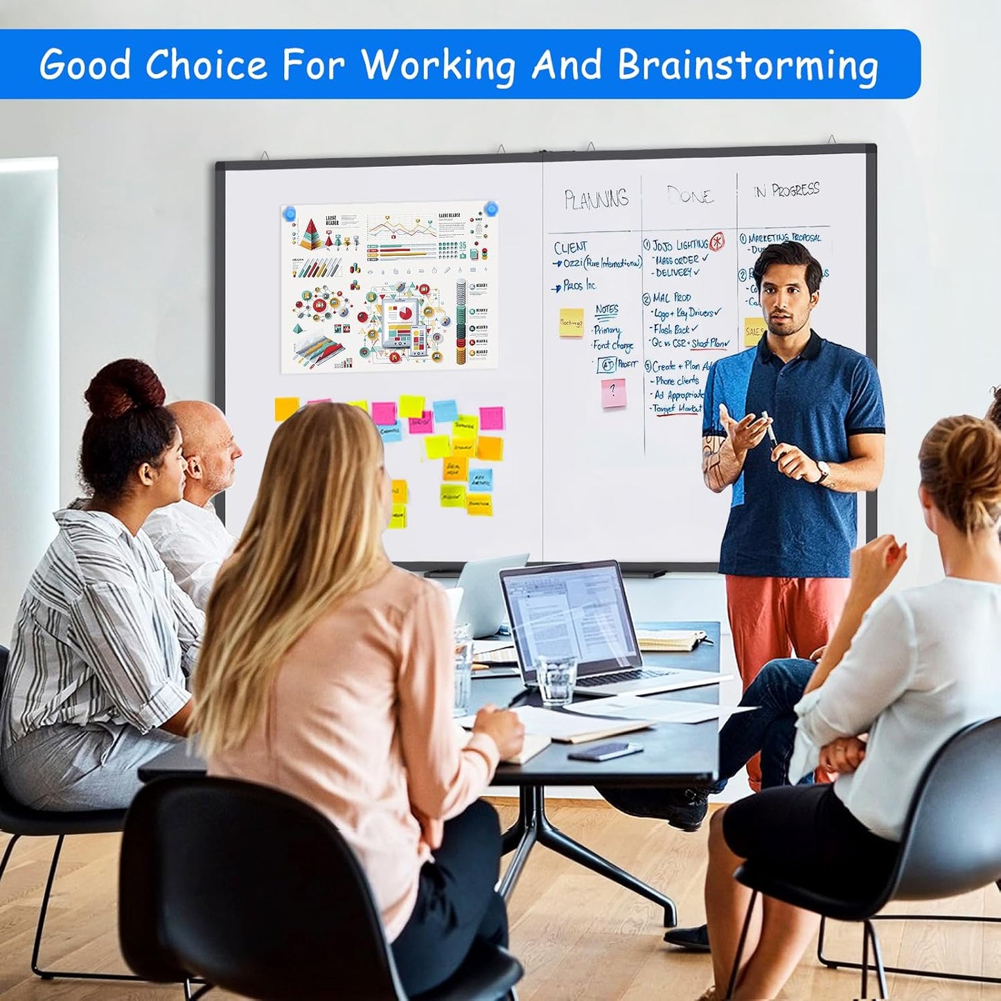 Magnetic White Board Dry Erase Board for Wall，72" x 40" Wall-Mounted Aluminum Frame Marker Board, Foldable Portable Whiteboard with a Long Pen Tray for School, Classroom, Office & Home
