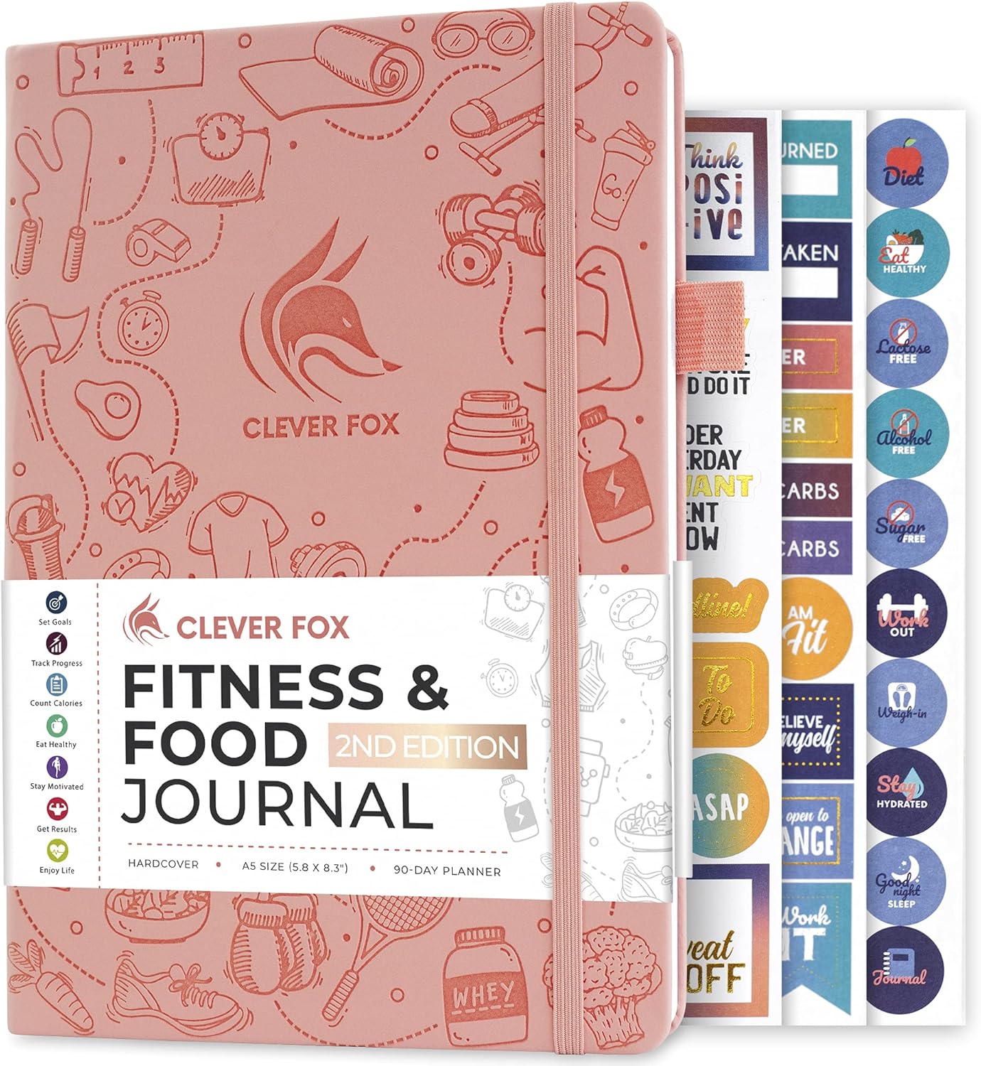 Clever Fox Fitness & Food Journal – Nutrition & Workout Planner for Women & Men – Diet & Gym Exercise Log Book with Calendars, Diet & Training Trackers - Undated, A5 Size, Hardcover (Forest Green)