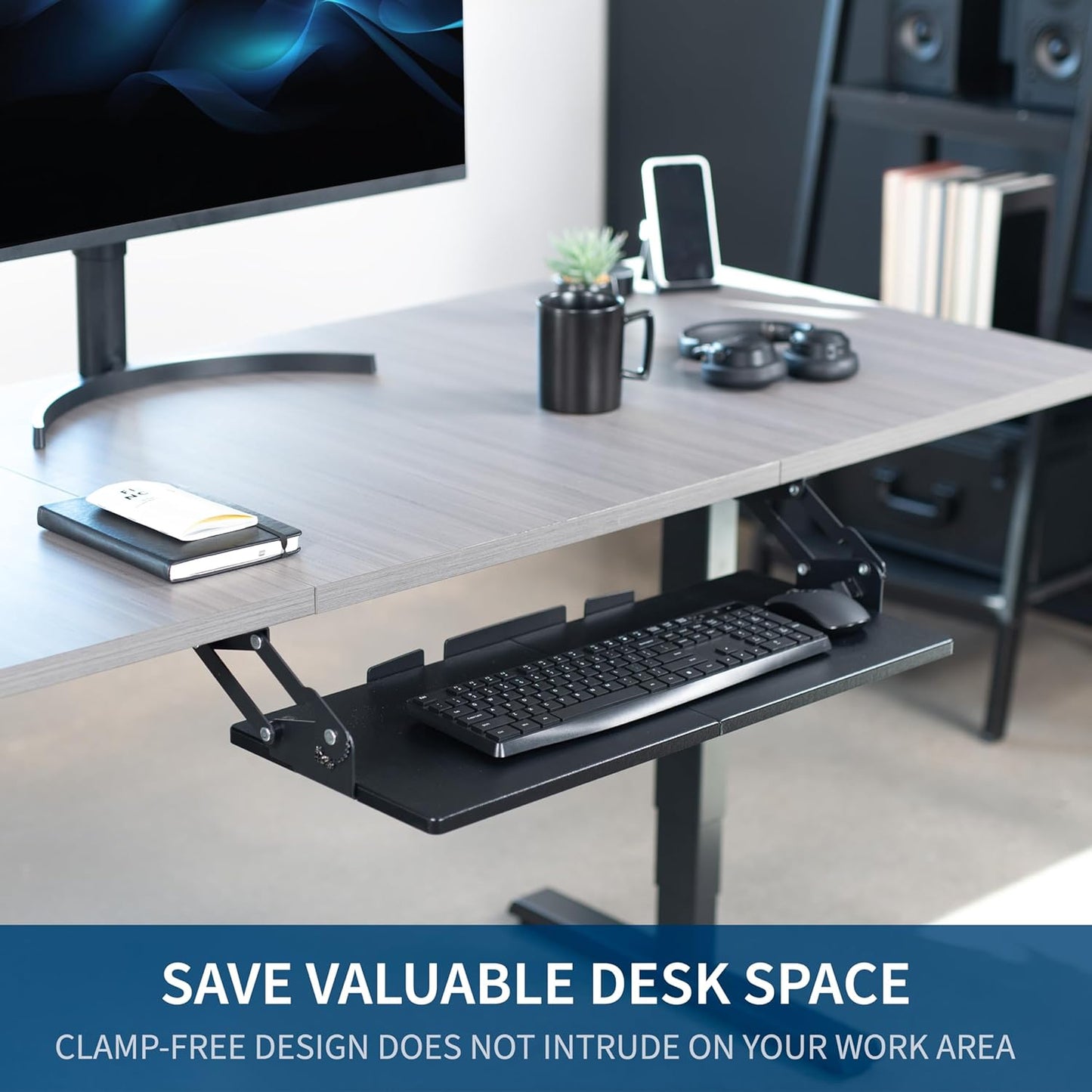 VIVO Large Under Desk 34 x 11 inch Computer Keyboard and Mouse Tray with Swinging Height Adjustment, 12 Settings, Platform Drawer for Typing, Black, MOUNT-KB34S