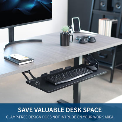 VIVO Large Under Desk 34 x 11 inch Computer Keyboard and Mouse Tray with Swinging Height Adjustment, 12 Settings, Platform Drawer for Typing, Black, MOUNT-KB34S