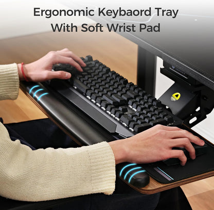 EUREKA ERGONOMIC Height Adjustable Mouse & Keyboard Tray Under Desk, 28x10'' Large Slide Out Swivel Tilt Computer Keyboard Drawer with Pad for Gaming Home Office, Dual Mount