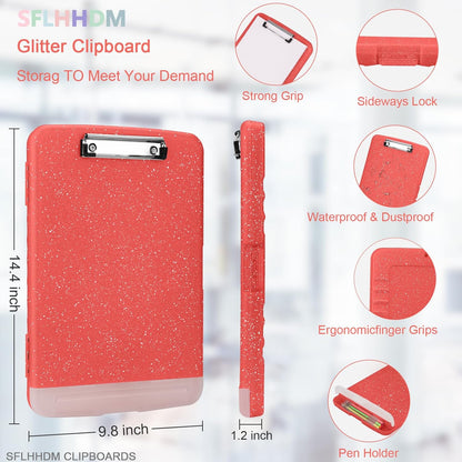 Glitter Clipboard with Storage,Storage Clipboard with Pen Holder,A4 Binder Clip Boards 8.5x11 with Low Profile Clip,Side Opening Sparkle Clipboards, Clipboards Folder for Office Supplies-Starry Black