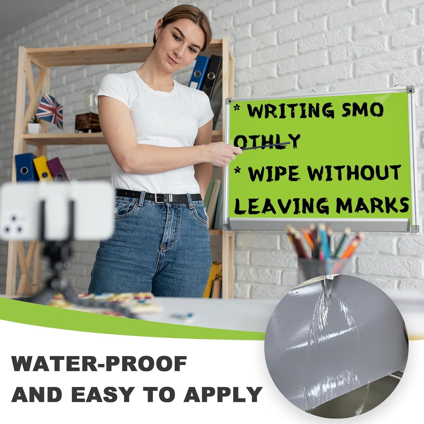 Dry Erase Board Sticker- Whiteboard Stickers-8.27''x11.69'' Removable Dry Erase Sheets- Fridge Dry Erase Paper for Wall/Desk/Refrigerator/Door/Locker/Home/Office/Classroom (White-2Pcs)